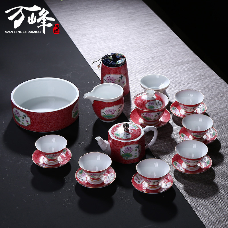 Tea Set Chinese style ceramics Kungfu Online gift Blue and white porcelain Full color gift Tea Set customized