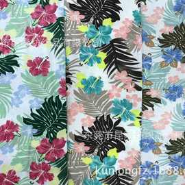 全棉针织印海滩花面料 涤棉针织拉架印花汗布 夏威夷针织印花布
