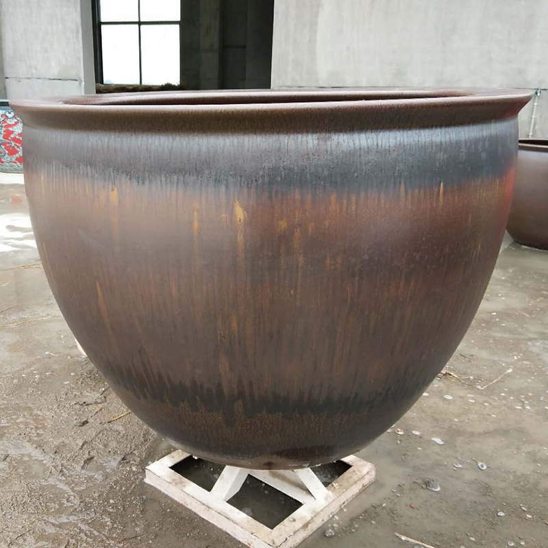 酒店用瓷園林規劃缸 工藝品陶瓷風水缸擺件 高溫顏色釉養魚缸批發