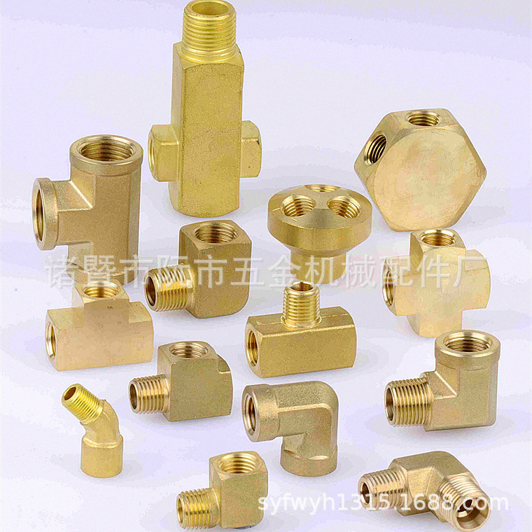 黄铜加厚型方块六角四通接头 1/4NPT brass socket 气动方块三通