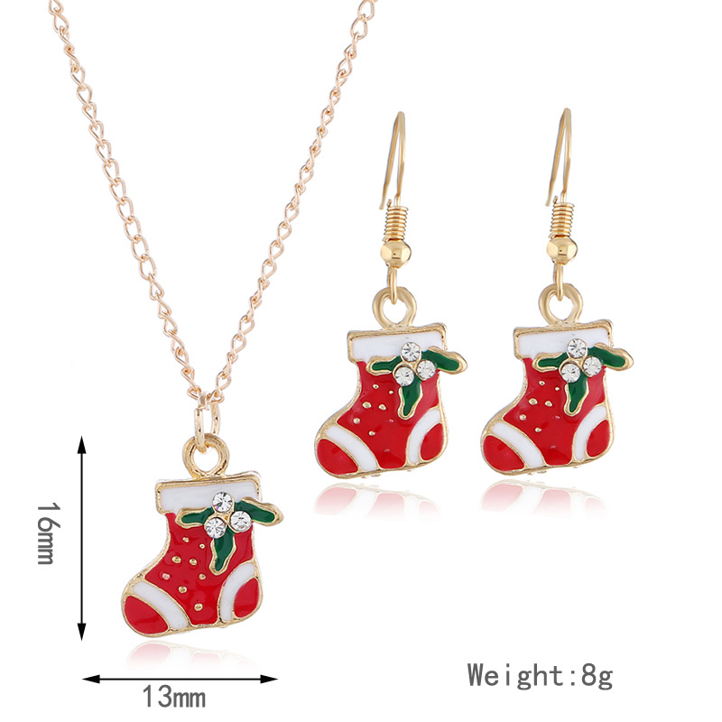 Simple Dripping Oil Christmas Stocking Earrings Necklace Set Wholesale Jewelry Nihaojewelry display picture 1