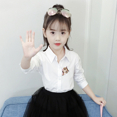 Lapel girl shirt Autumn new pattern 2018 CUHK Long sleeve shirt Cartoon printing shirt One piece On behalf of