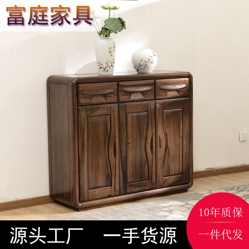 厂家专业生产实木鞋柜 简约现代 黑胡桃木大容量三门鞋柜 多层|ms