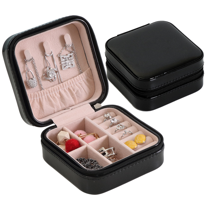 1 Piece Simple Style Solid Color Pu Leather Single Layer Zipper Jewelry Boxes display picture 1