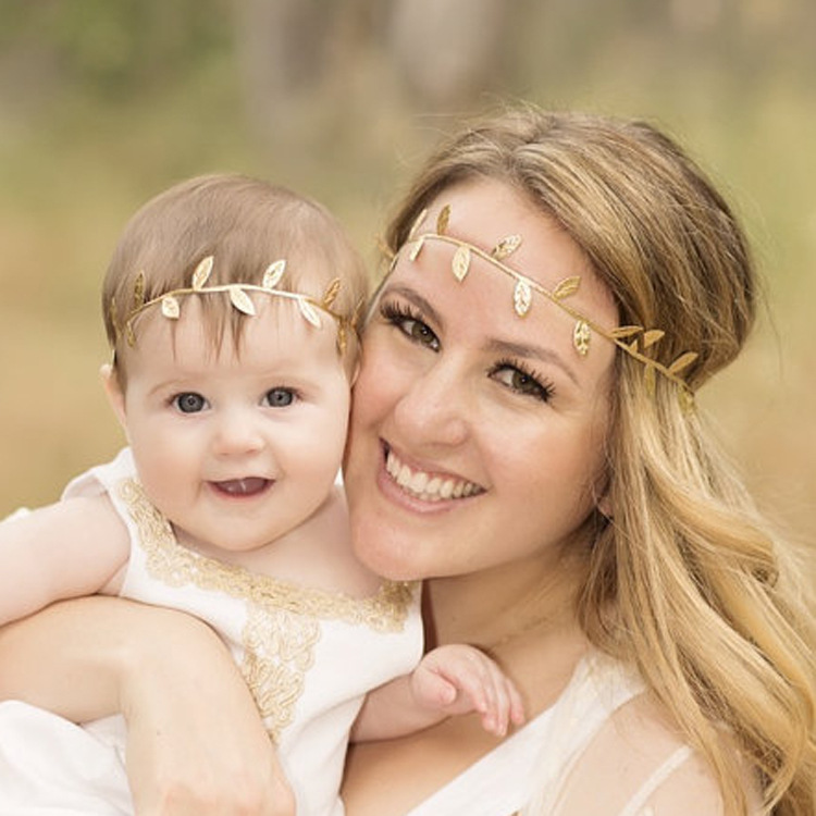 亚马逊速卖通欧美儿童金色银色树叶发带婴儿发带亲子款宝宝热卖