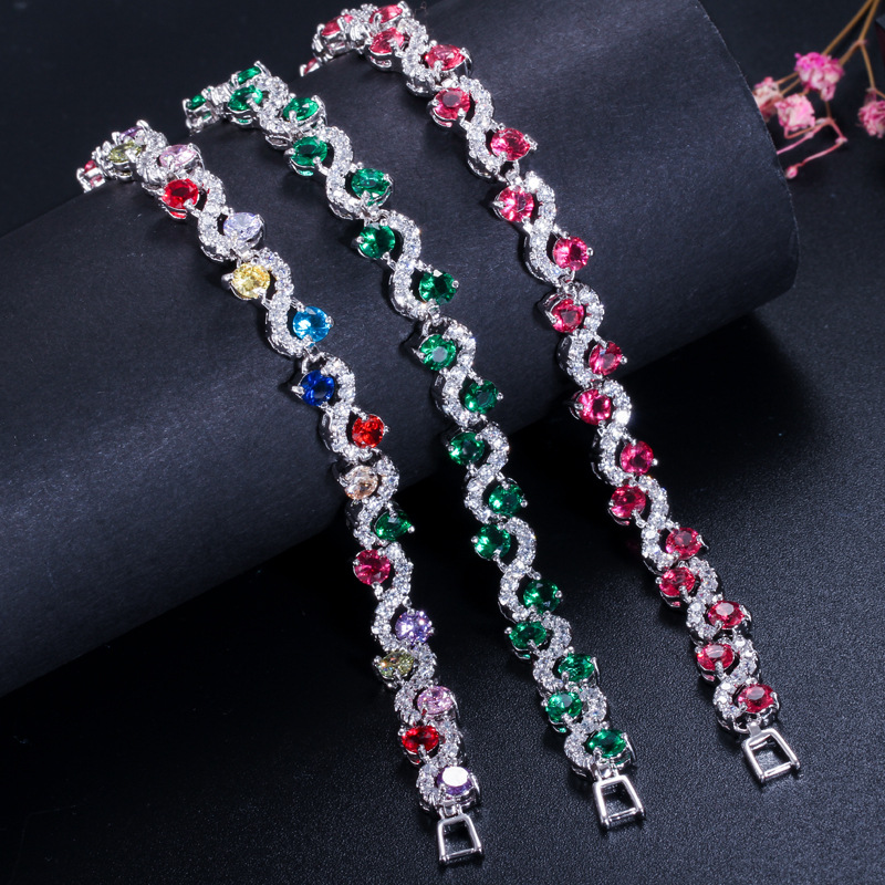 Elegant Cute Sweet Colorful Copper Plating Inlay Gem White Gold Plated Bracelets display picture 4