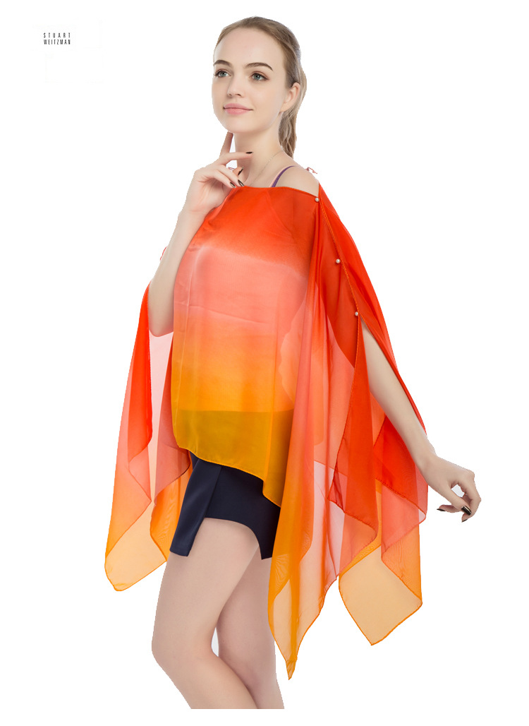 钉扣沙滩披肩 套头斗篷夏季防晒披肩厂家 女士围巾批