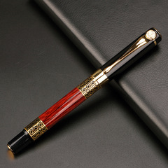 Chinese style metal signature pen wood grain writing pen event advertising ball pen back pattern hollow business gel pen