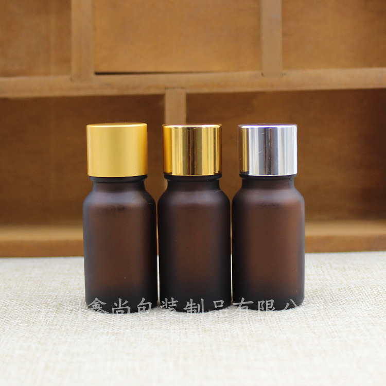10ml茶色蒙砂玻璃精油瓶子避光螺口瓶空瓶电化铝盖内塞调配分装瓶