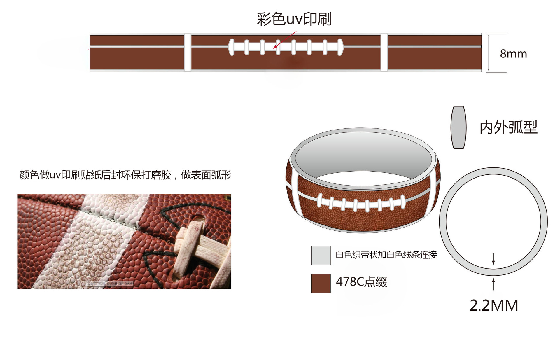 Fashion Football Basketball Baseball Rugby Stripe Titanium Steel Ring display picture 13