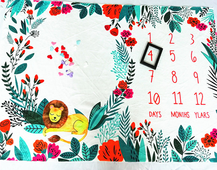 嬰兒裏程碑法蘭絨毛毯milestone攝影童毯小獅子嬰兒創意背景布