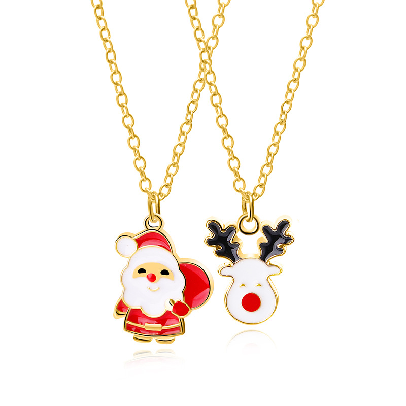 European And American New Ladies Christmas Drip Series Bell Snowman Wreath Santa Claus Necklace And Earrings Suite display picture 66