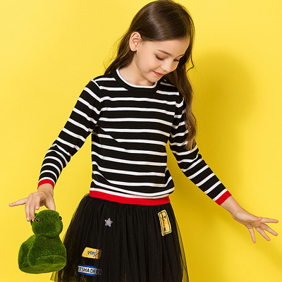 2020冬装新款撞色条纹圆领女童针织衫欧美一件待发童装源头加工厂