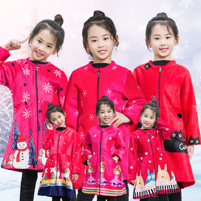 秋冬儿童羽绒服罩衣宝宝吃饭衣女童罩衣韩版长袖拉链画画围裙护衣