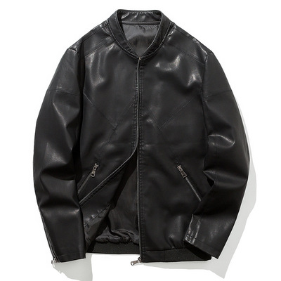 秋冬新款青年男士休闲皮衣男式PU皮夹克修身韩版男机车服立领外套