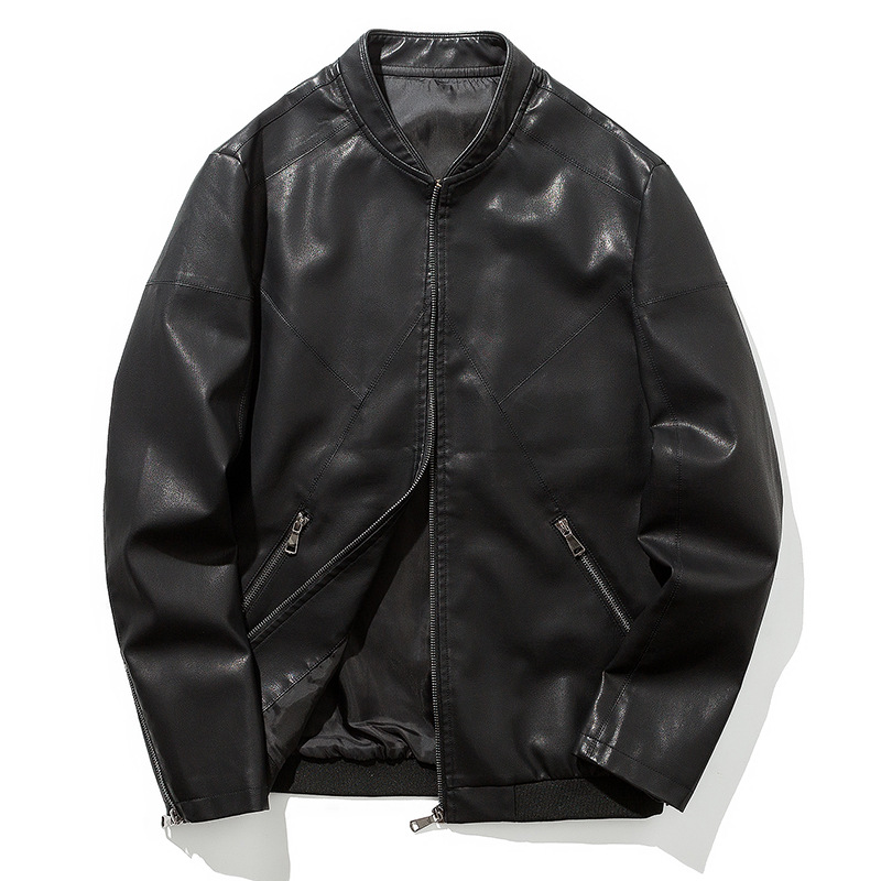 秋冬新款青年男士休闲皮衣男式PU皮夹克修身韩版男机车服立领外套