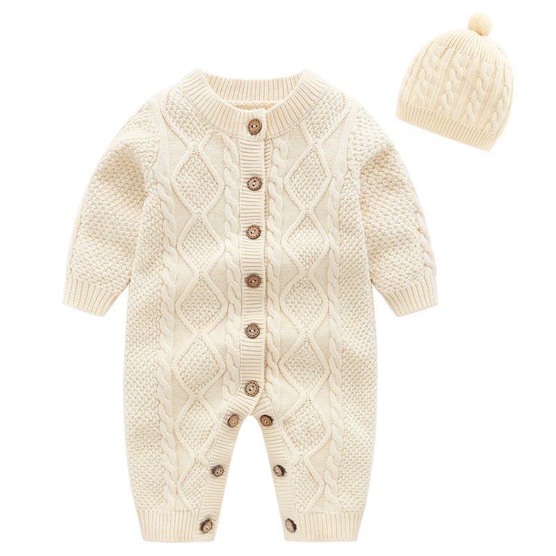 On behalf of New products lovely Beige Twist Hat knitting one-piece garment baby pure cotton go out BH7018