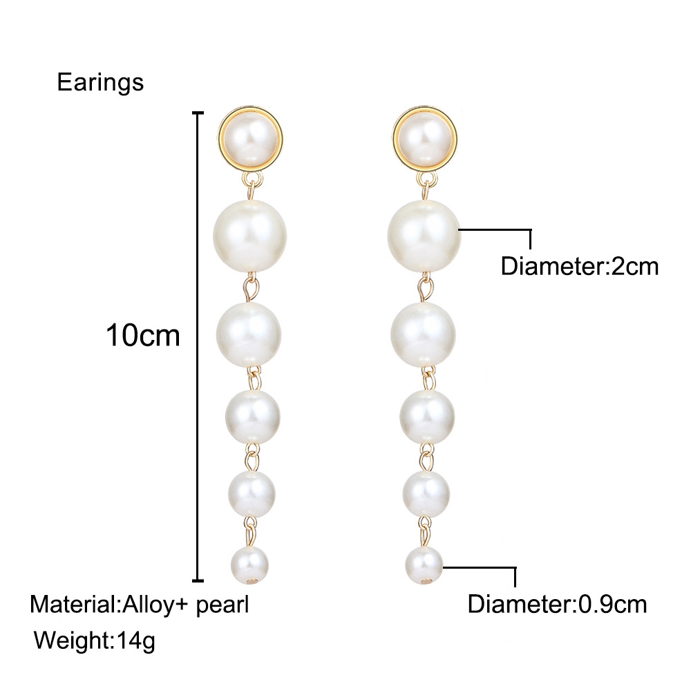 Creative Simple Size Artificial Pearl Long Earrings For Women's Versatile Trendy Earrings