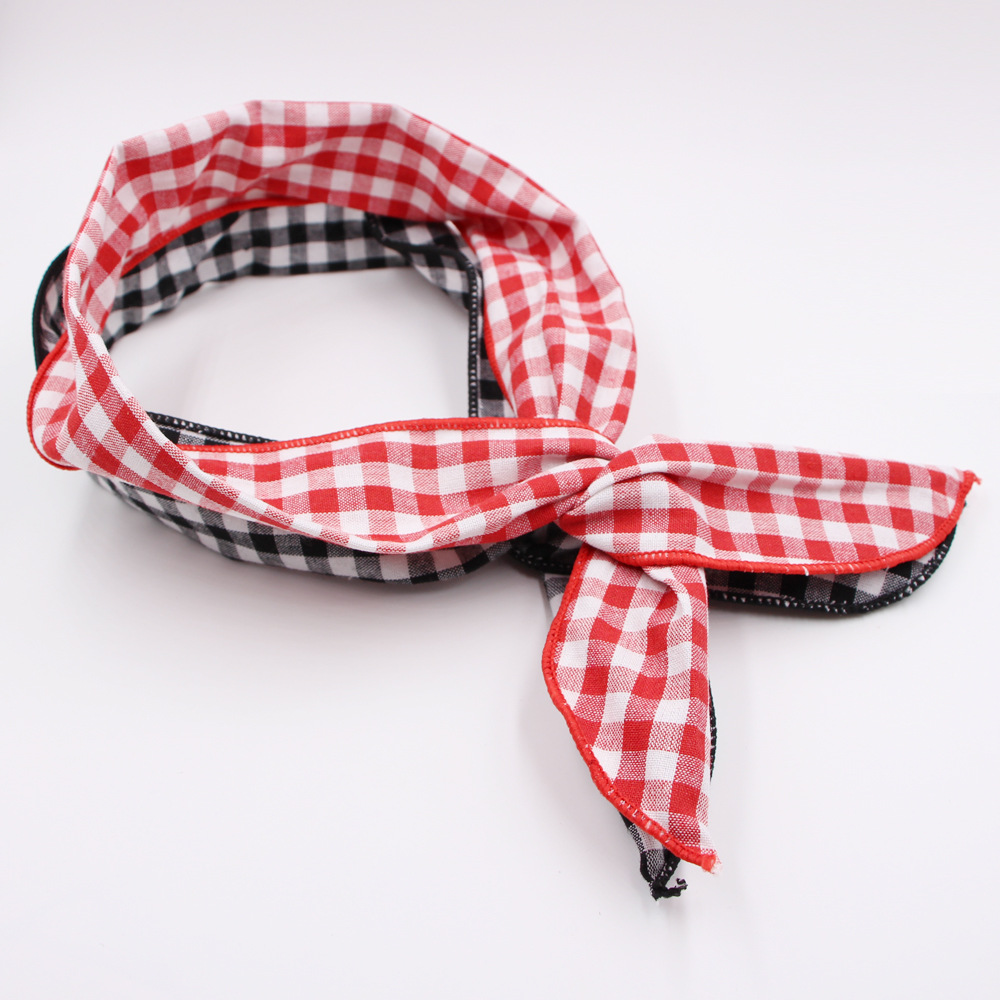 Checkered Retro Korean Variety Rabbit Ears Wire Lattice Hairband display picture 6