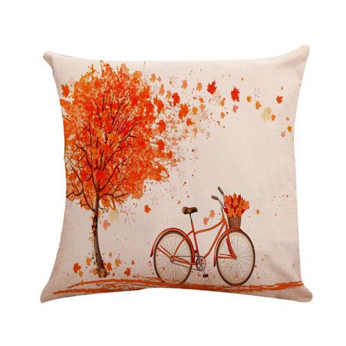 18'' Cushion Cover Pillow Case Popular maple leaf maple bicycle linen pillow type sofa cushion pillow cover