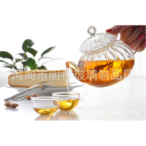 Wholesale high borosilicate heat-resistant glass tea set thickened filter herbal teapot striped pumpkin teapot set one piece drop shipping