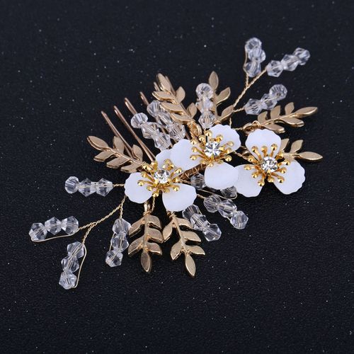 2pcs Korean bridal headdress for women photos shooting barrette Sen system fairy golden leaf flower evening dress hair comb Wedding dress Accessories