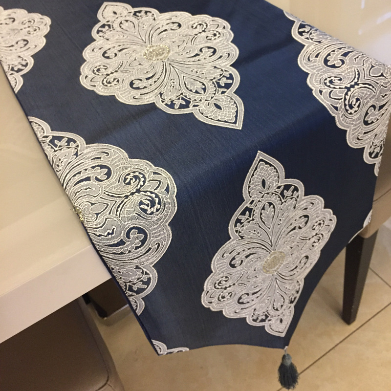 3Q妈咪 简欧精密金丝织绣桌旗 美式简约欧式现代餐桌床尾巾软装布|ru