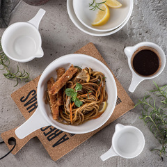 日式陶瓷單柄烤盤可制  創意烘焙盤子帶手柄小碗醬碟餐具家用批發