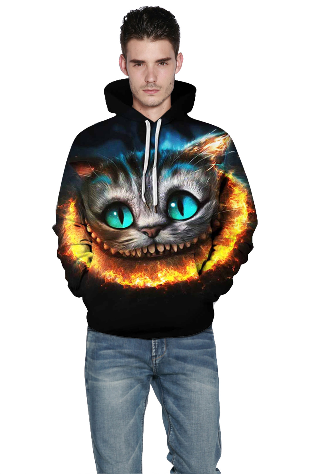 Woman hoodies Cheshire Cat Flame Printed Pullover Pocket hoodies S3XL
