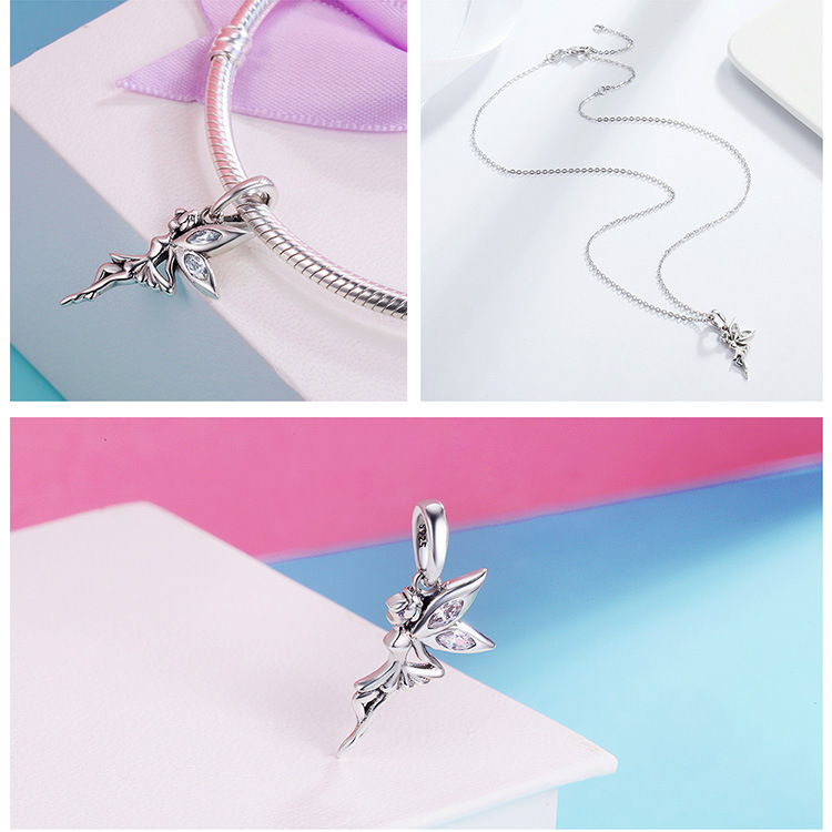 New Creative S925 Sterling Silver Inlaid Zircon Flower Fairy Necklace Pendant Women Fashion Necklace Bracelet Beads Casual Jewelry DIY Accessories