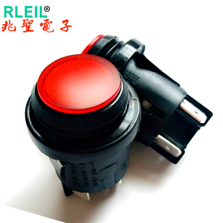 大电流银触点防水开关 按键自锁圆形4脚带灯防水防油电源按钮开关
