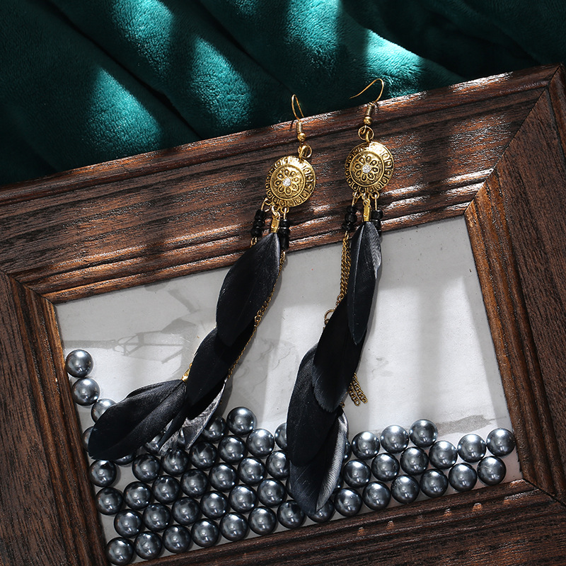 Retro Chain Tassel Bohemian Feathers Creative Long Earrings Wholesale display picture 3