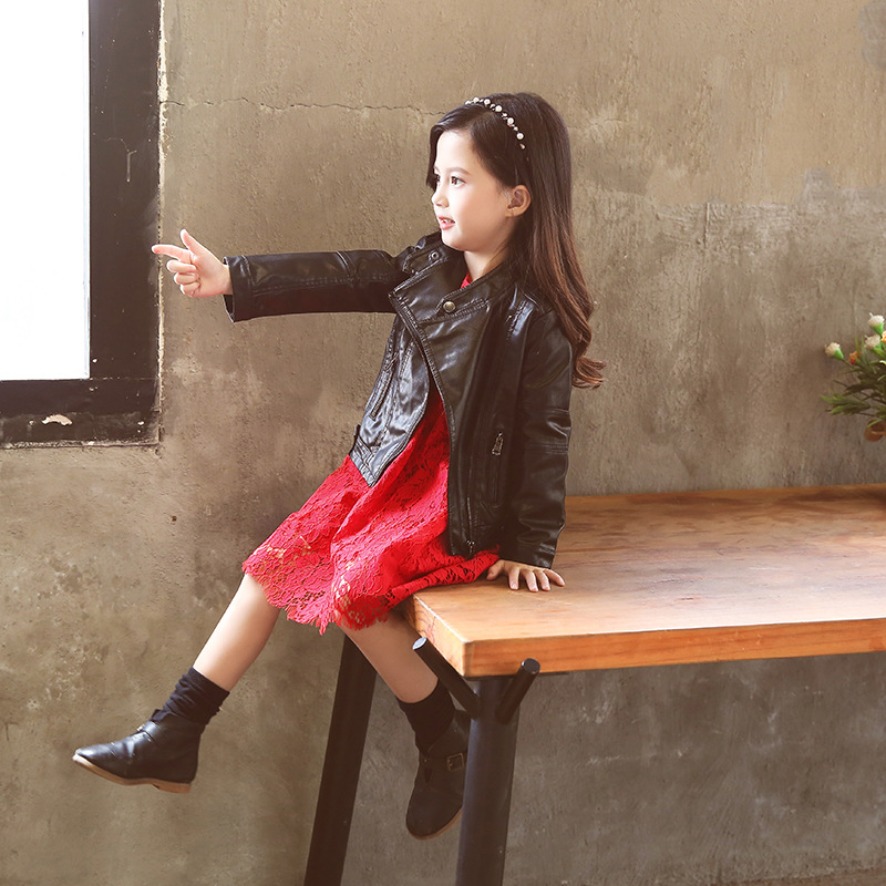 2019春秋新品夹克中性男女童外套舒适短款拼接皮衣潮儿童机车服|ms