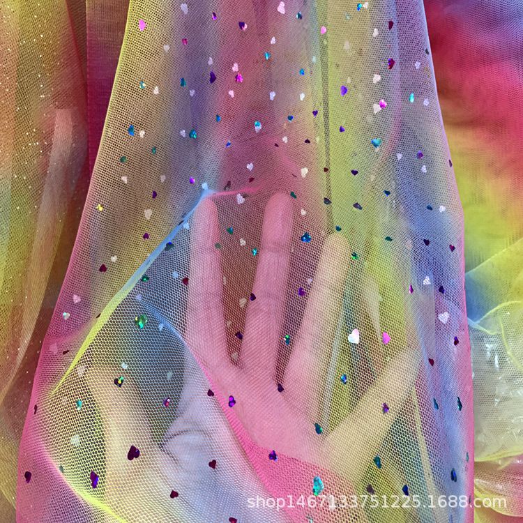涤纶彩虹条网眼布面料服装蓬蓬裙玩具头巾发饰布料七彩星空网纱布