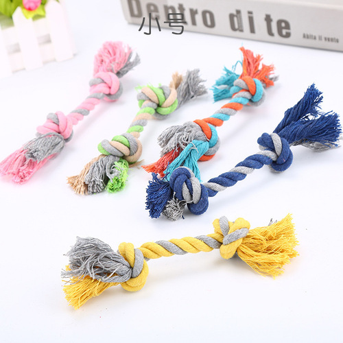 Dog toy three-strand rope, tooth-cleaning and bite-resistant pet cotton rope, double-knot bone molar small 18cm pet toy