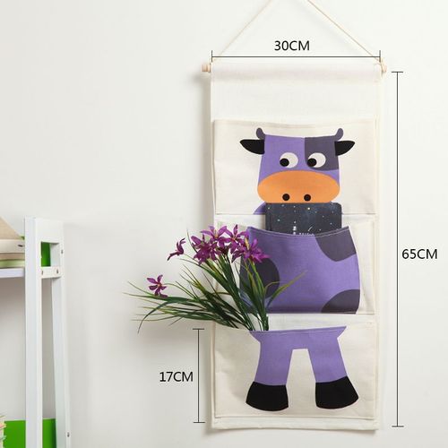 Directly sold by the manufacturer, cotton and linen fabrics, cute cartoon animal hanging pockets, children's toy wardrobe storage pockets behind wall doors