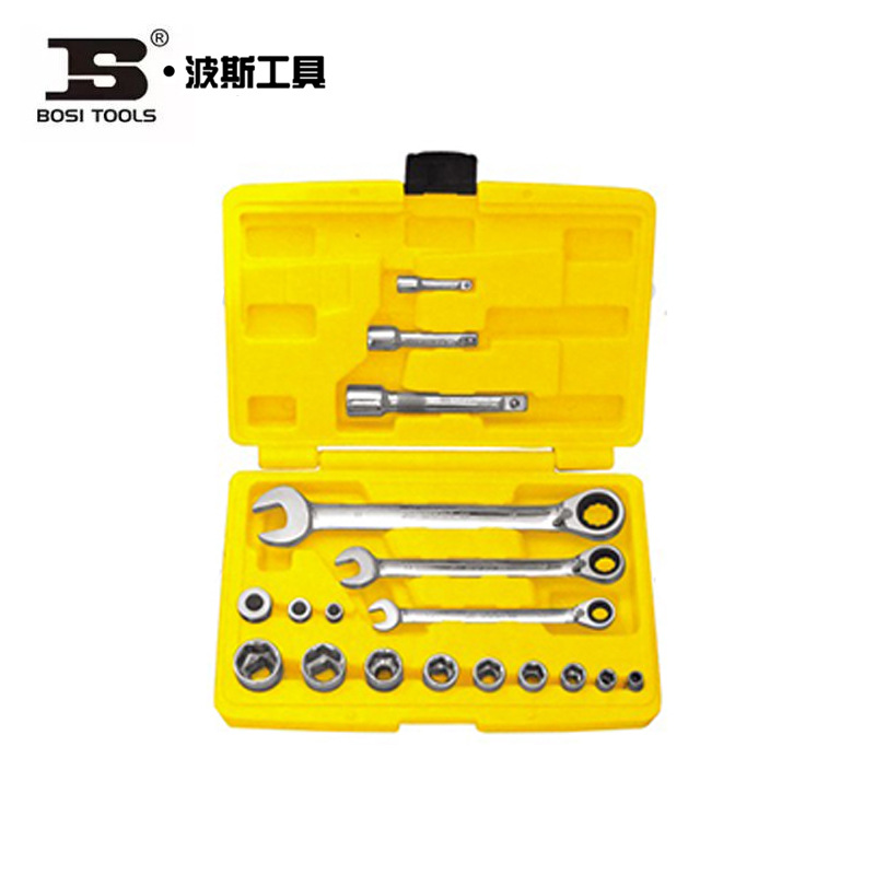 波斯十八件活动双向棘轮两用扳手套筒组套BS401318 401418 401118