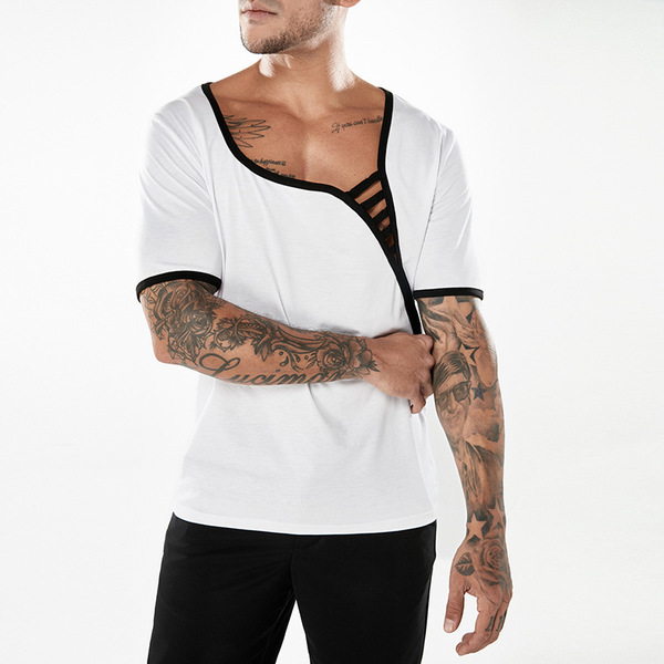 Men’s T-shirt Pure Color Simple Oblique Stitching Fashion Colour  