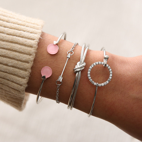 European and American simple style simple female personality knotted ring circle diamond arrow bracelet bracelet four-piece set bracelet