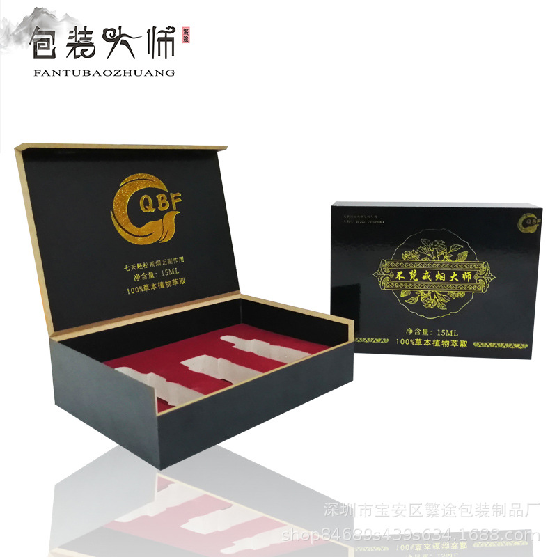 pvc Custom wooden box Wood essential oil Packaging box Quit smoking incense Oil box customized Flip Health products Gift box