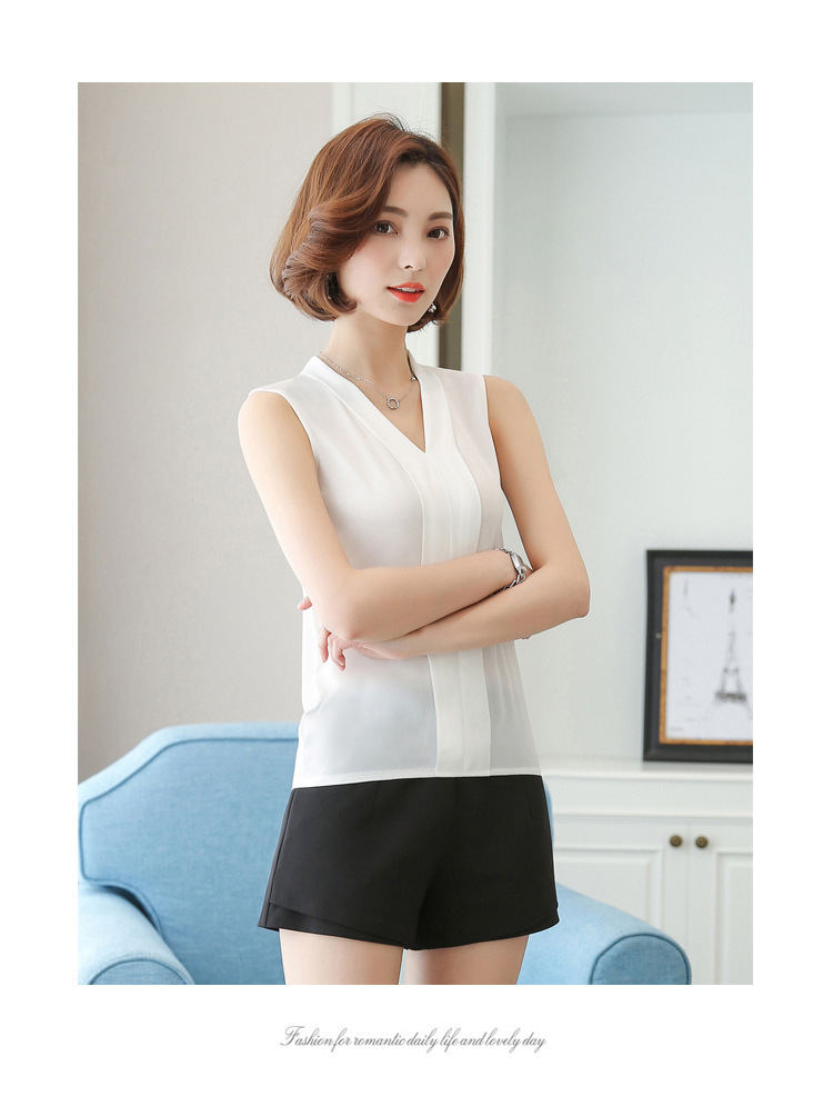 外贸雪纺衫女2022夏季新款时尚背心 V领无袖大码打底女装上衣衬衫详情14