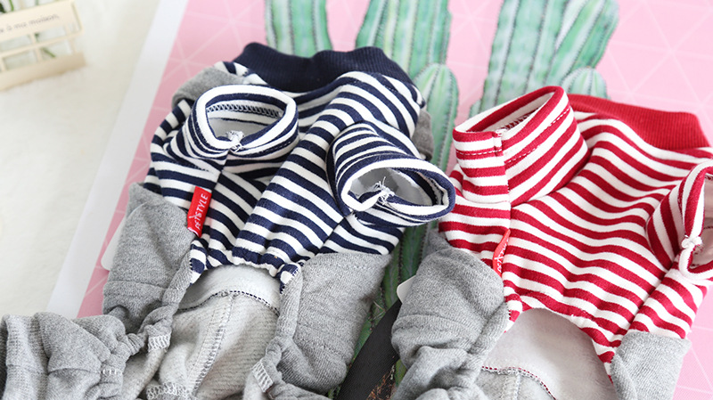 小熊背带条纹四脚衣