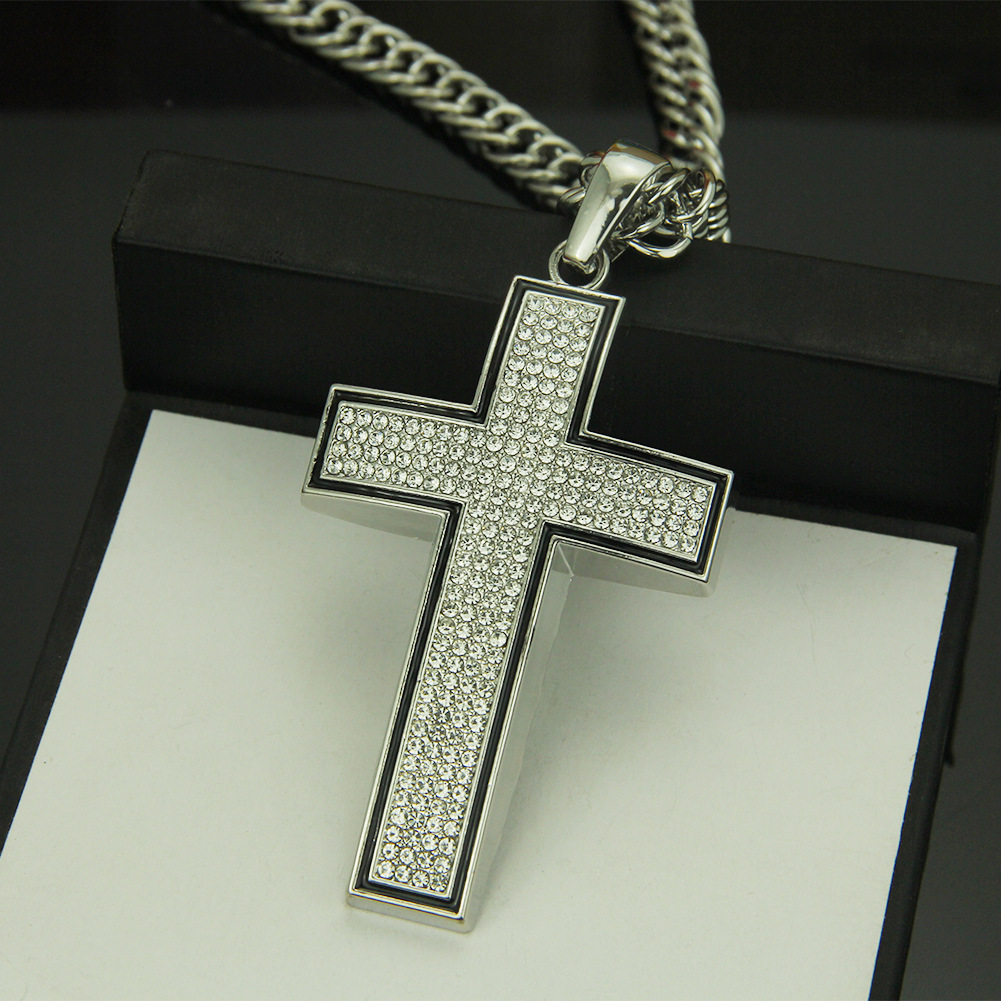 Fashion painting oil inlaid diamond cross alloy necklace