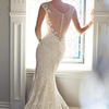 Lace fishtail wedding dress bride trailing wedding dress