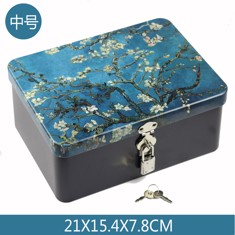 Caja metálica rectangular de tamaño mediano con cerradura, caja de hierro creativa para empaque de regalos, caja de regalo sellada de hojalata.