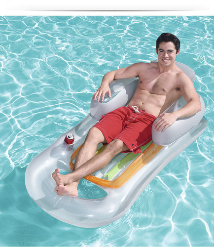 Single-person Inflatable Water Bed with Armrest Cup Holder Back Support Luxury Lounger Water Relaxation Chair Adult Floating Raft