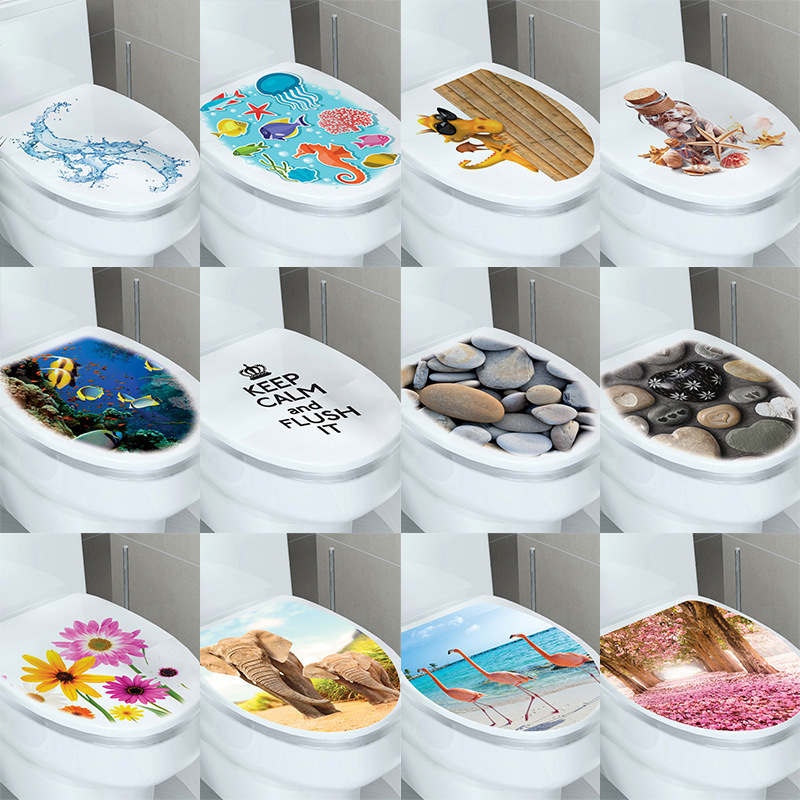 Creative Cartoon Wall Sticker Animal Underwater World Stone Landscape Toilet Sticker Toilet Bathroom Toilet Wall Sticker