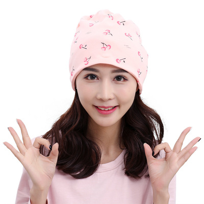孕想事成孕妇樱桃印花护头保暖月子帽围脖头巾堆堆帽防风束发帽|ms