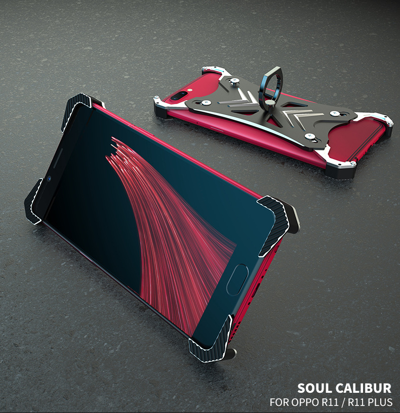 R-Just Soul Calibur Blade Master Ring Holder Shockproof Aerospace Aluminum Metal Shell Case Cover for OPPO R11 & OPPO R11 Plus