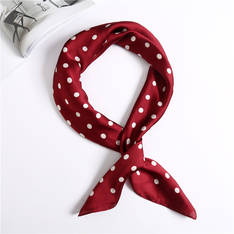 Hepburn wind fashion wave point silk scarf female OL commuter simple scarf two-color color matching scarf to help hair band